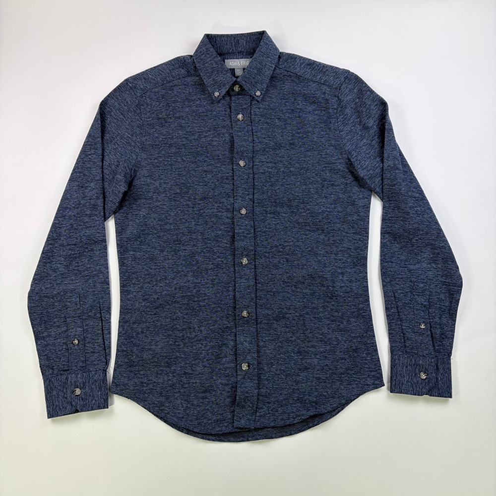 Ash & Erie Slim Fit Button Down Shirt Mens XS Blue Heathered Bamboo Blend Short